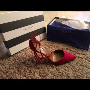 Aquazzura Firenze Heart Break Pump 85MM Suede Pink